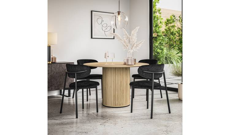 Furniture Online Arlo Myla Oak Top w Oak Legs Dining Table & 6 Black Chairs