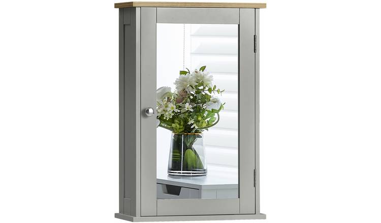 Bath Vida Priano 1 Door Mirrored Wall Cabinet - Grey & Oak
