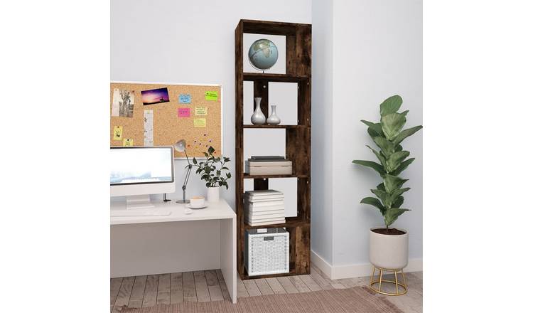 Walplus Engineered Wood Book Cabinet - Dark Oak - 45 x 24 x 160 cm