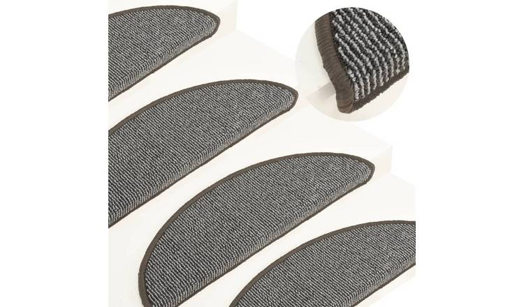 Walplus Pack of 15 3 mm Pile Half Round Stair Mats - Grey - 56 x 17 cm
