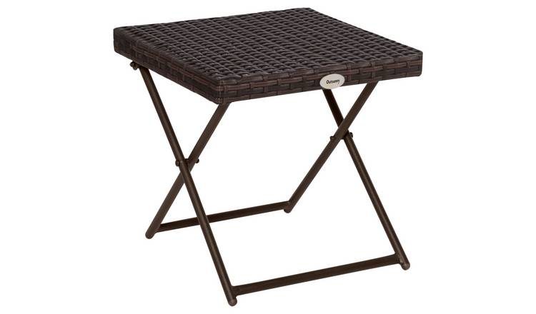Outsunny Rattan Foldable Garden Side Table - Brown