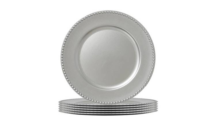Argon Tableware Round Charger Plates - Silver Bead - Set of 6