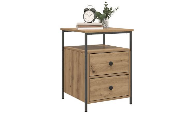 Walplus 2 Drawer Engineered Wood Bedside Cabinet - Oak - 44 x 45 x 60 cm