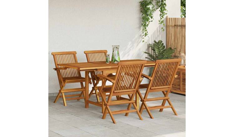 Walplus 5 Piece Teak Wood Garden Dining Set - Brown - 110-160 x 80 x 75 cm