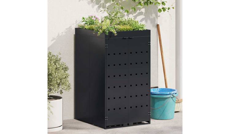 Walplus Single 240 L Steel Wheelie Bin Store - Black - 68 x 77.5 x 121.5 cm