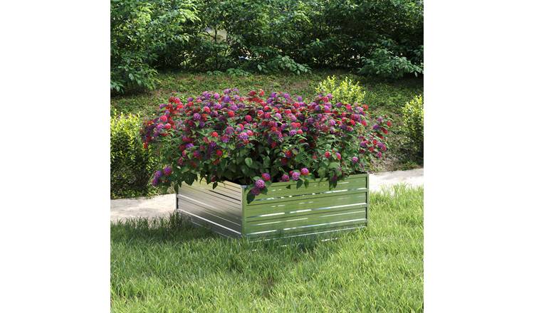 Walplus Galvanised Steel Raised Garden Bed - Silver - 100 x 100 x 45 cm