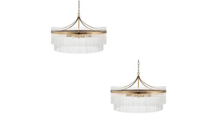 Loops Direct Set of 2 7-Light Ceiling Pendant - Antique Brass Plate