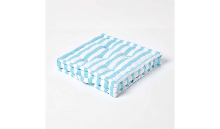 Homescapes Cotton Thick Stripe Floor Cushion – 50 x 50 cm – Blue