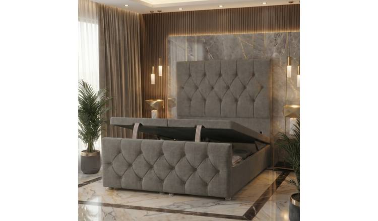 Somnior Chester Linen King Ottoman Divan Bed with Footboard - Silver