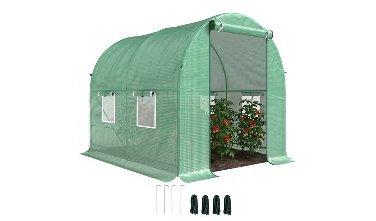 Outsunny Steel Polytunnel Greenhouse with Roll Up Door - Green