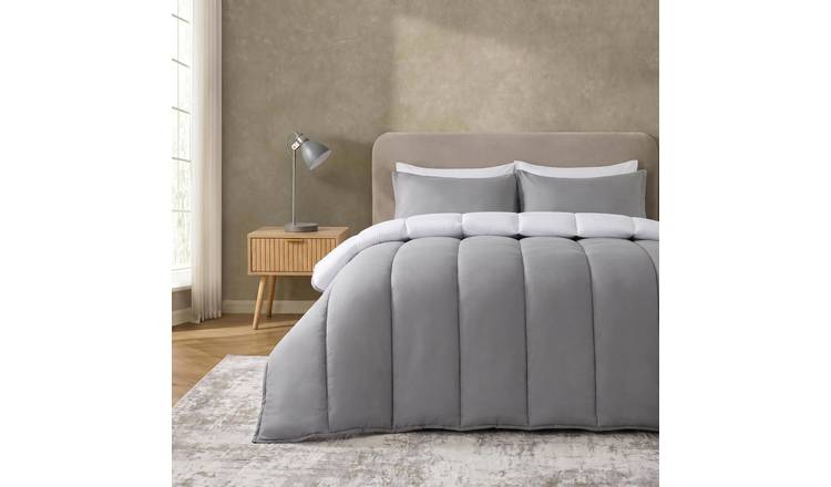 OHS Reversible 10.5 Tog Coverless Duvet Set Bedding - Grey/White - Single