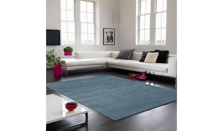 Mega Flooring Blue Shaggy Plain Rug - 80 x 150cm
