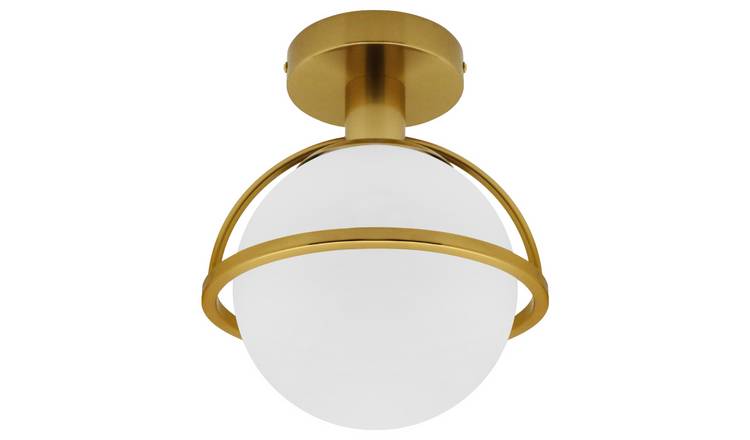 Energy Light Bulbs Semicircle Opal Globe Glass Flush Ceiling Light - Brass