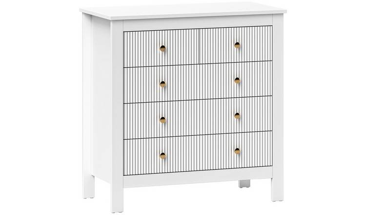 HOMCOM 5 Drawer Chest with Gold Tone Handles - White