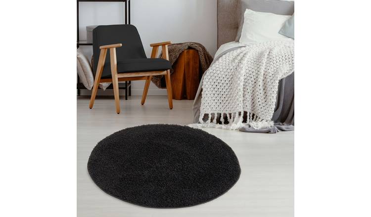 The Rugs Black Myshaggy Plain Round Shaggy Rug - 120cm