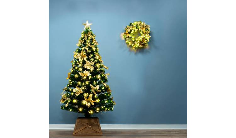 Christmas Tree World 6ft Gilded Poinsettia Fir Fibre Optic Tree