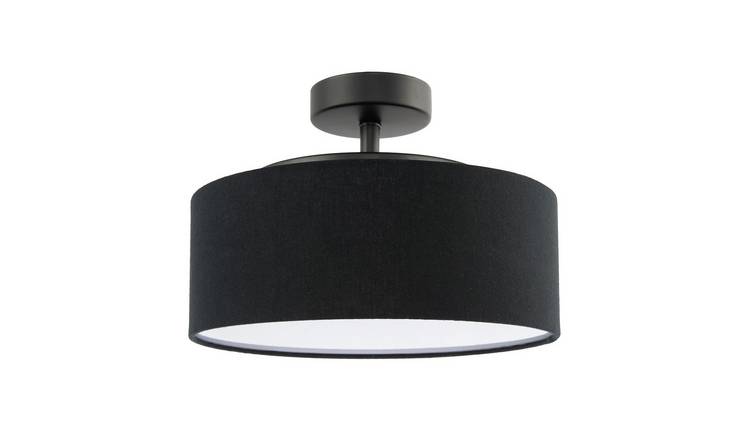 Happy Homewares Black Linen Fabric Semi Flush Ceiling Light - 30cm