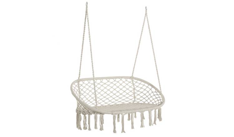 Outsunny 2-Seater Hanging Hammock Chair with Metal Frame - Cream