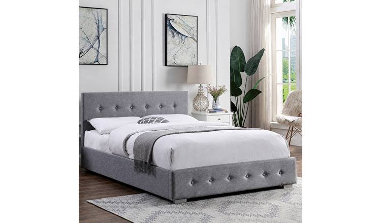 Home Treats Small Double 4ft Button Ottoman Bed With Mattress- Grey