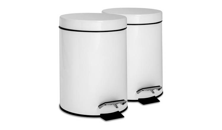 Harbour Housewares Round Stainless Steel Pedal Bins - 3 Litre - White - Set of 2