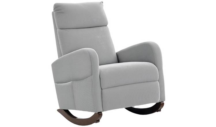 HOMCOM Corduroy Rocking Armchair with Side Pockets and Solid Wood Legs - Grey