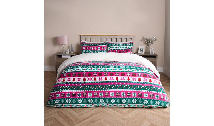 OHS Xmas Nordic Festive Sherpa Bedding Set Duvet Cover Set Multi - Double