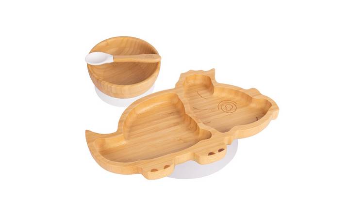 Tiny Dining Children's Bamboo Suction Dinosaur Dinner Set - White