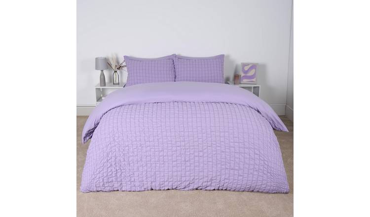 OHS Seersucker Duvet Cover Set Bedding Lilac - King