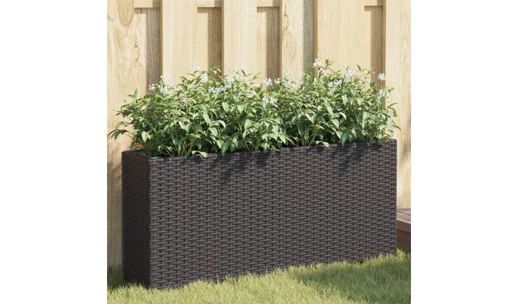 Walplus Pack of 2 Poly Rattan Garden Planter - Black - 90 x 20 x 40 cm