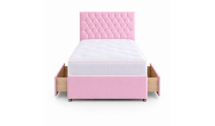 Comfy Deluxe 4ft Small Double       2 Drawer Velvet  Divan Bed Set -  Pink