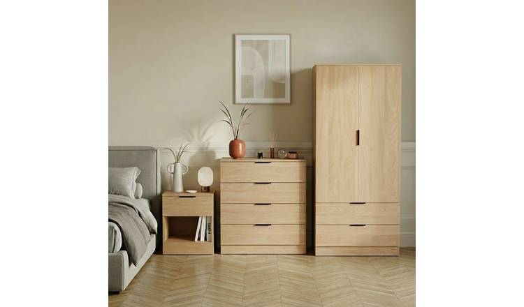 Vida Designs Trega Bedroom Set (Bedside, 4 Drawer Chest, 2x2 Wardrobe) - Pine
