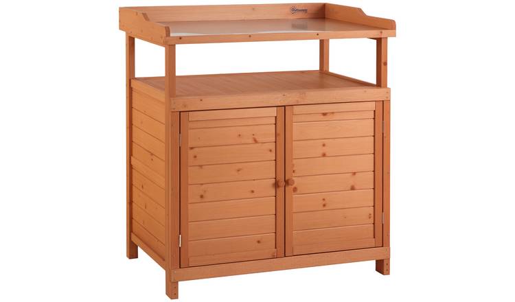Outsunny Multi function Potting Bench Table with Storage Cabinet - Orange