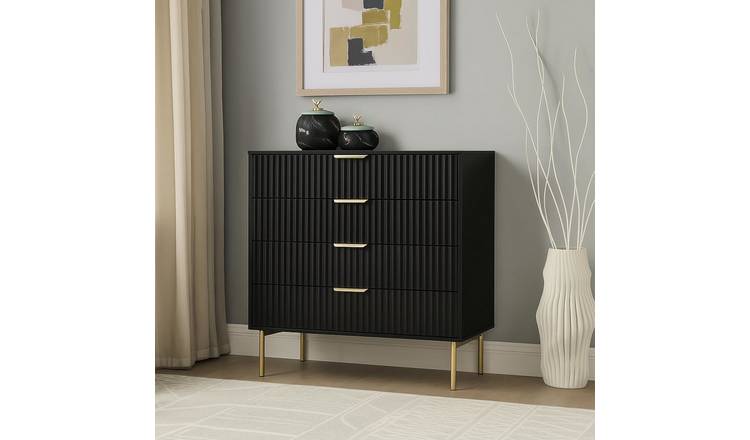 Home Treats Ridged 4 Drawer Chest - Black