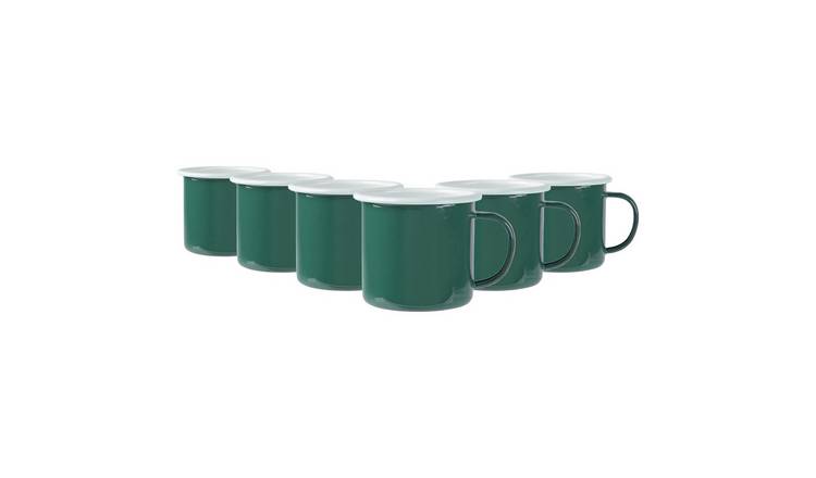 Argon Tableware Coloured 375ml Enamel Mugs Pack of 6 - Green