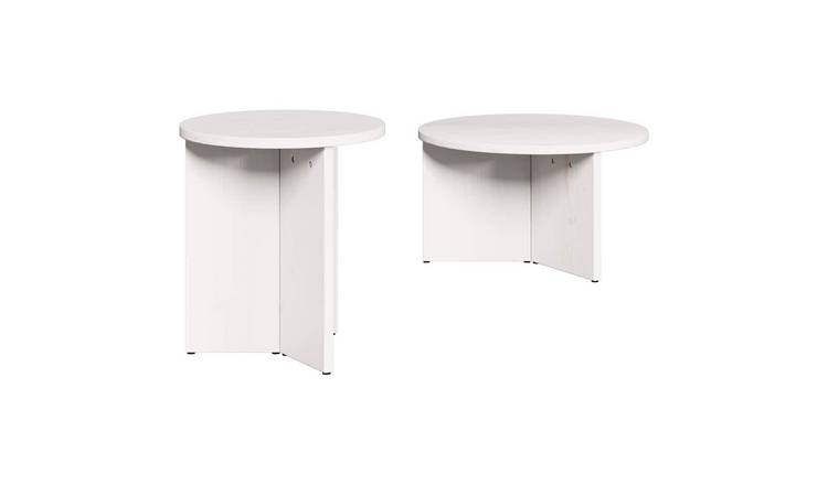 Walplus Pack of 2 Solid Pine Wood Coffee Table - White - 49 x 49 x 28 cm