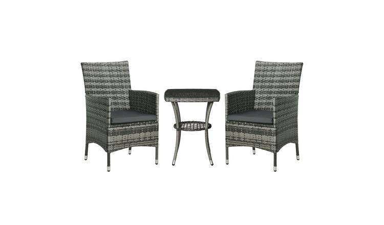 Outsunny Rattan Cushioned Garden Bistro Set - Mixed Grey