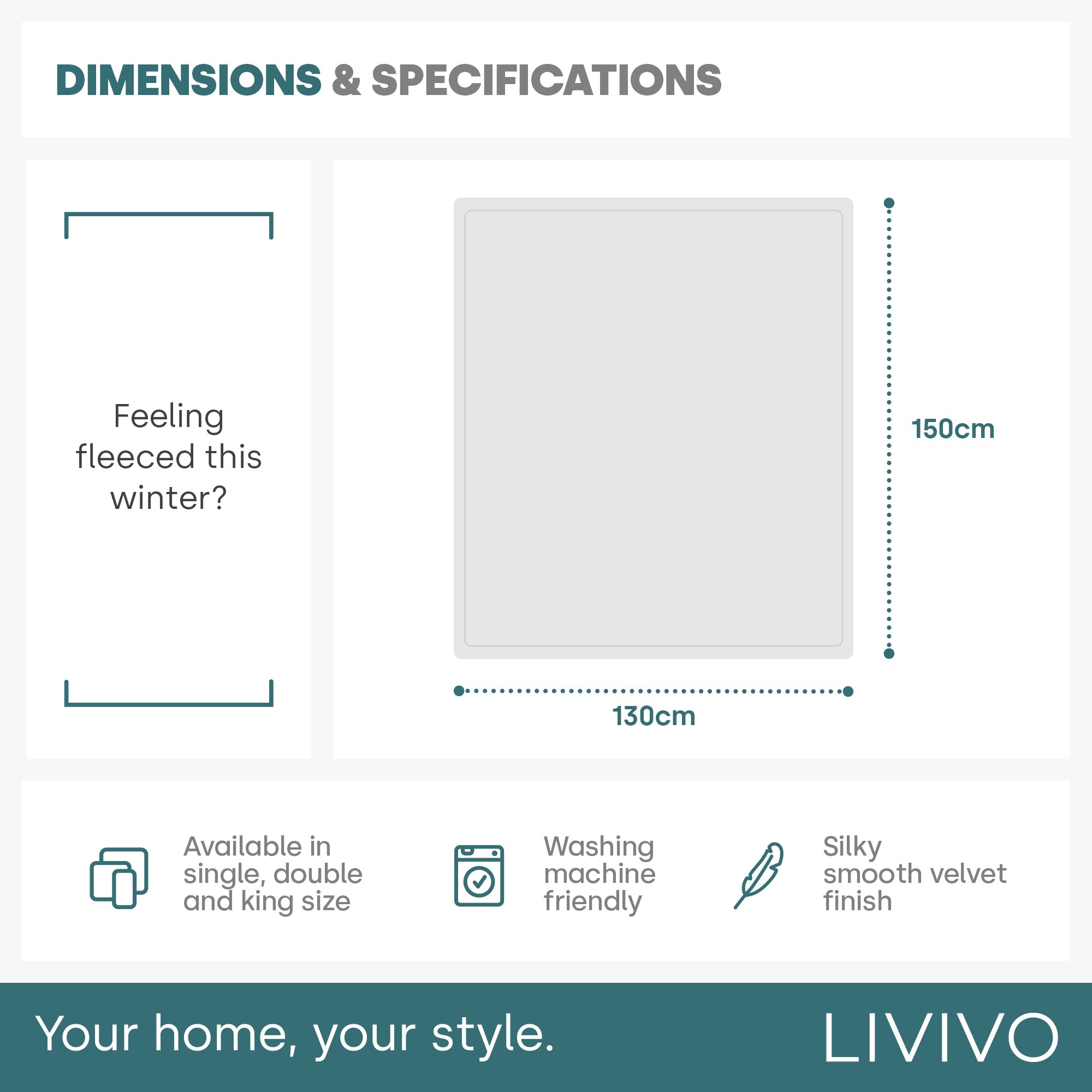 LIVIVO Single Fleece Blanket - Ocean Blue - Image 6