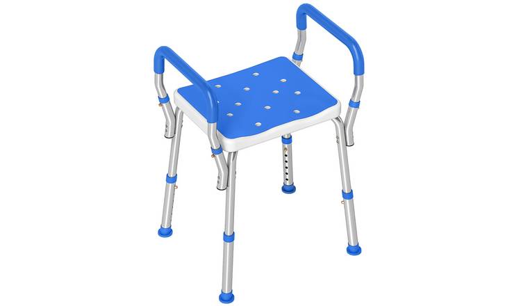 HOMCOM Non-Slip Shower Stool with Adjustable Height and EVA Cushion - Dark Blue