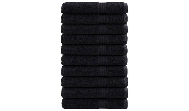 Walplus Pack of 10 Cotton Towels - Black - 100 x 200 cm