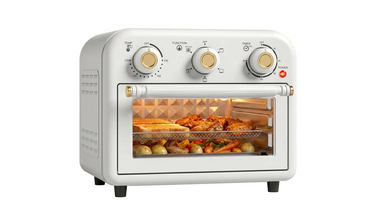 HOMCOM 12 L Air Fryer Oven with Knob Controls and Baking Tray - Cream White