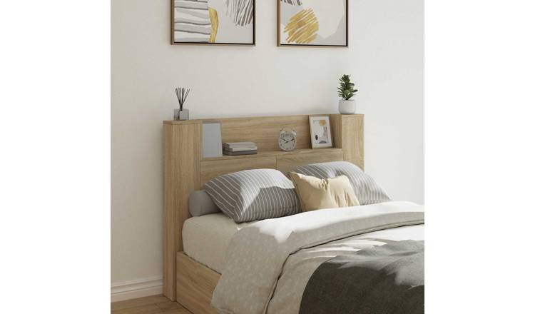 Walplus Wood LED Storage Headboard - Light Oak - 140 x 16.5 x 103.5 cm