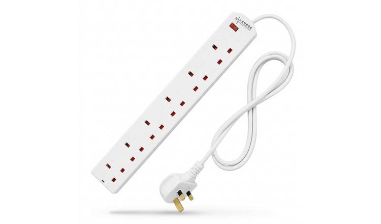 Desiretech 6 Gang Surge Protected Extension Lead - 2 Metre - White
