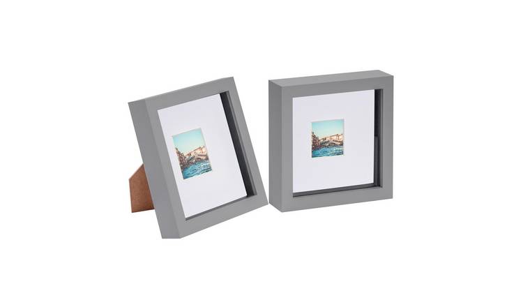 Nicola Spring 6" x 6" Grey 3D Box Photo Frame 2" x 2" White Mount - Set of 2