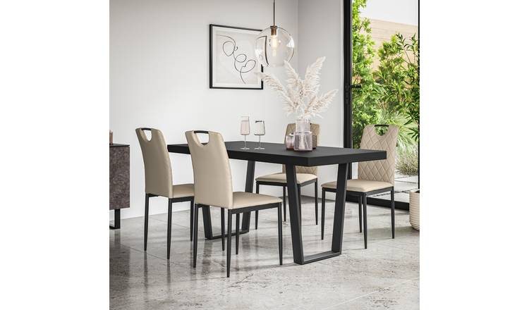 Furniture Online Aria Monza Black Top Dining Table & 4 Beige Chairs