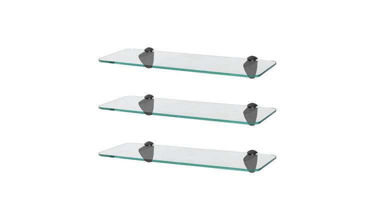 Harbour Housewares Rounded Glass Bathroom Shelf Set - Black - Set of 3