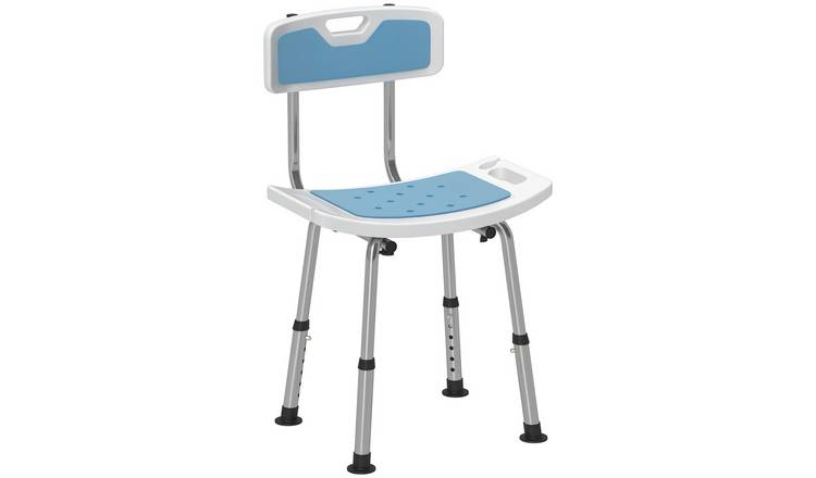 HOMCOM Height Adjustable Shower Chair with Backrest and Curved Seat - Light Blue