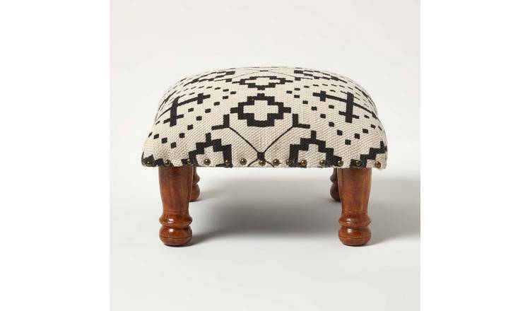 Homescapes Reva Geometric Footstool – 40 x 40 x 25 cm – Black