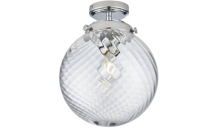 Loops Direct Steel And Glass Flush Ceiling Light - Chrome Plate
