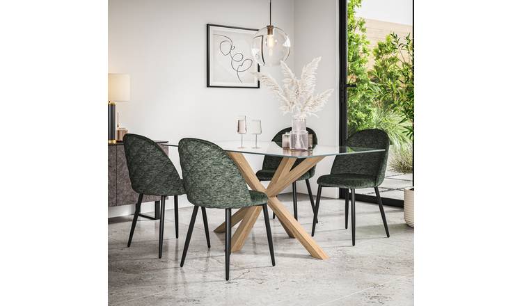 Furniture Online Etta Glass Dining Table & 4 Raye Green Chairs