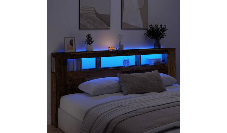 Walplus Engineered Wood LED Headboard - Dark Wood - 220 x 18.5 x 103.5 cm
